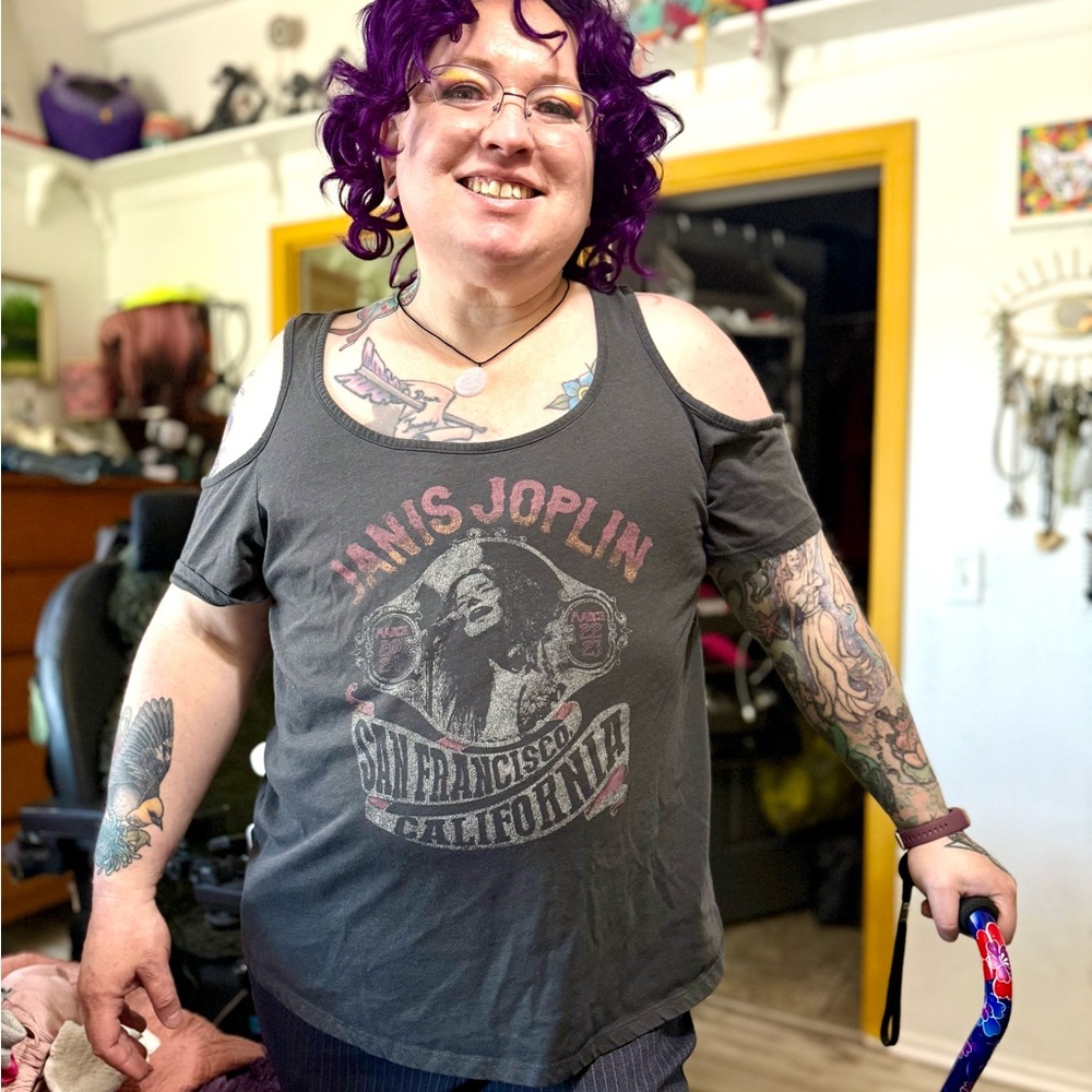 Janis Joplin Cold Shoulder Graphic Tee